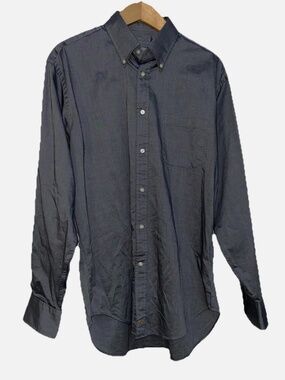Thomas Dean Men’s M Button Down Dress Shirt Gray Cotton Long Sleeve EUC